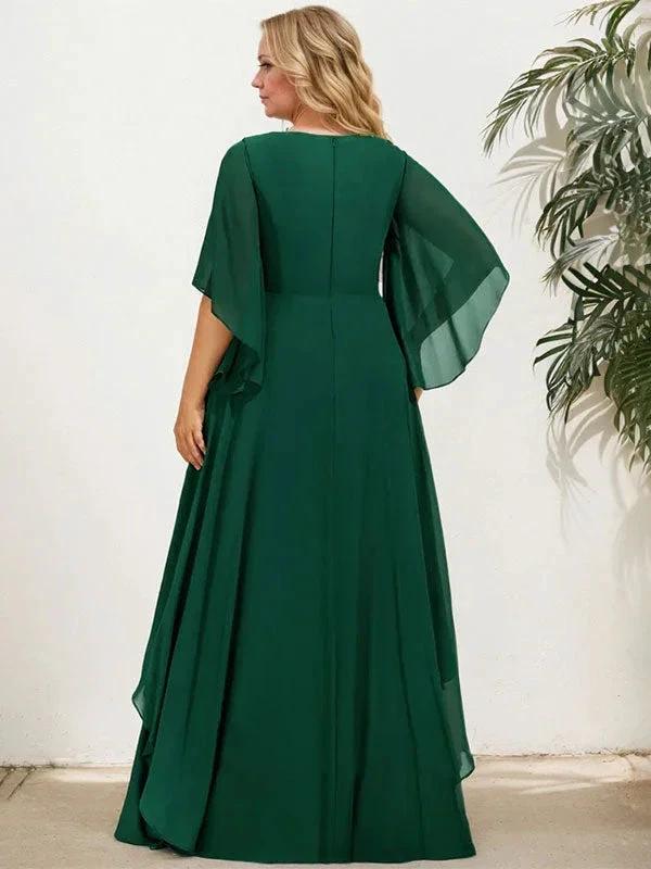 A-line V-Neck Floor-Length Chiffon Mother of the Bride Dress With Sequins Appliques Lace Beading by Dreamylily