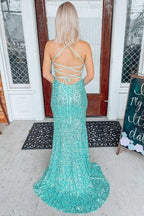 Light Jade Sequin Lace-Up Back Mermaid Long Prom Dress by KissProm