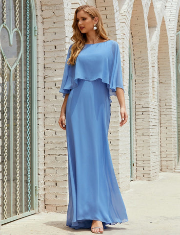 Sunnderly  Bridesmaid Dress Women Long Sleeve V-Neck Chiffon Formal Wedding Party Dress SY28018
