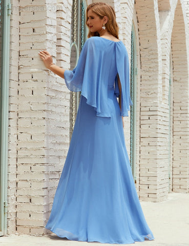 Sunnderly  Bridesmaid Dress Women Long Sleeve V-Neck Chiffon Formal Wedding Party Dress SY28018