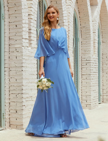 Sunnderly  Bridesmaid Dress Women Long Sleeve V-Neck Chiffon Formal Wedding Party Dress SY28018