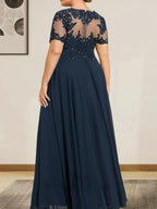 A-line Scoop Illusion Floor-Length Chiffon Lace Mother of the Bride Dress With Sequins Beading by Dreamylily