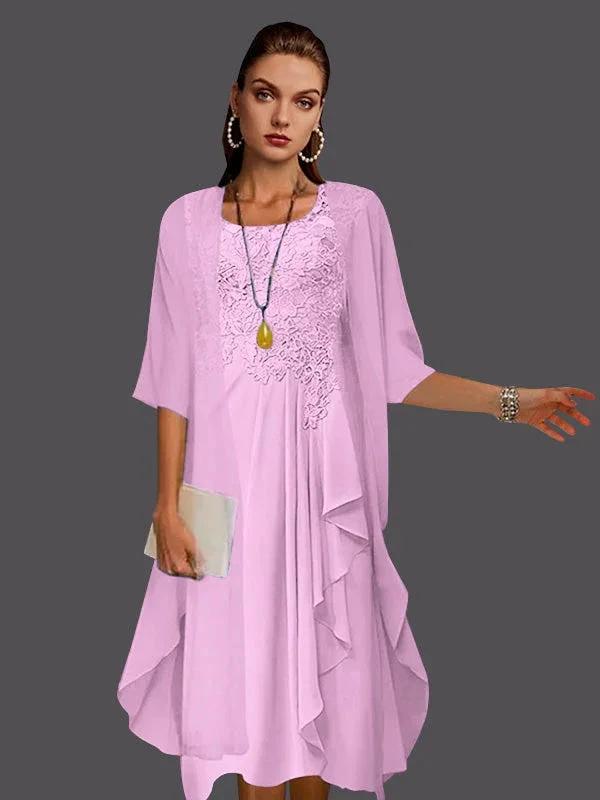 Two Piece A-Line Chiffon Lace Sleeveless Jacket Dresses with Pleats Appliques by Dreamylily