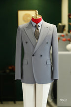 Double-Breasted Light Grey Wool Suit | Tailored Formal Groom & Business Suit by 男装