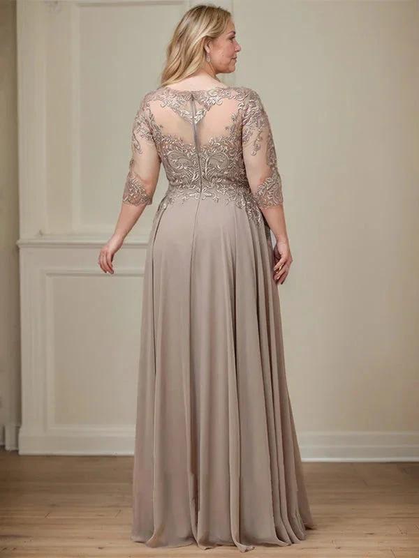 A-line Scoop Illusion Floor-Length Lace Chiffon Mother of the Bride Dress With Sequins by Dreamylily