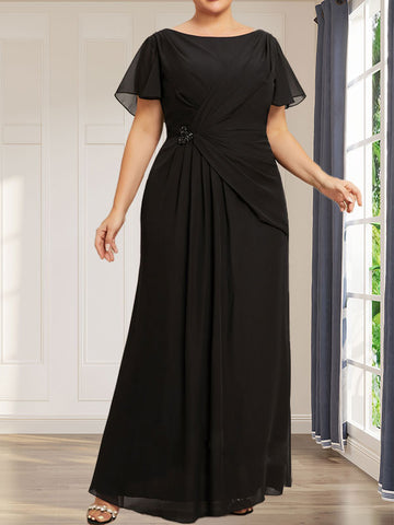A-line Scoop Ankle-Length Chiffon Mother of the Bride Dress With Beading Pleated