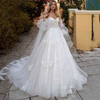 Illusion Tulle Princess Wedding Dress Puff Sleeves Off Shoulder Bridal Gown Sweetheart Appliques Lace vestidos de noiva by payinti