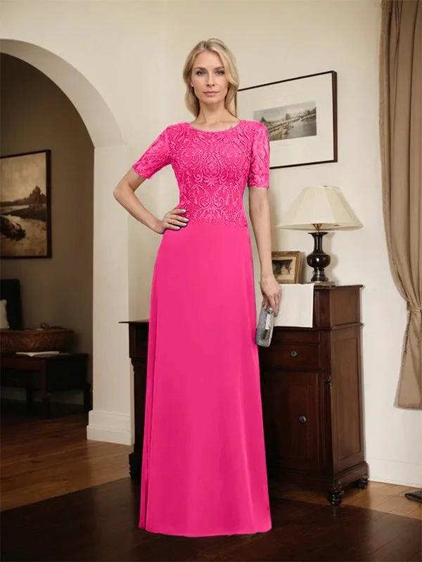 A-line Scoop Floor-Length Lace Chiffon Mother of the Bride Dress With Sequins by Dreamylily