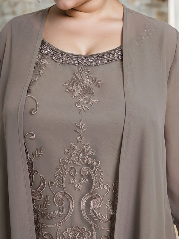 Separates Jumpsuit/Pantsuit Scoop Floor-Length Chiffon Lace Mother of the Bride Dress With Beading Sequins