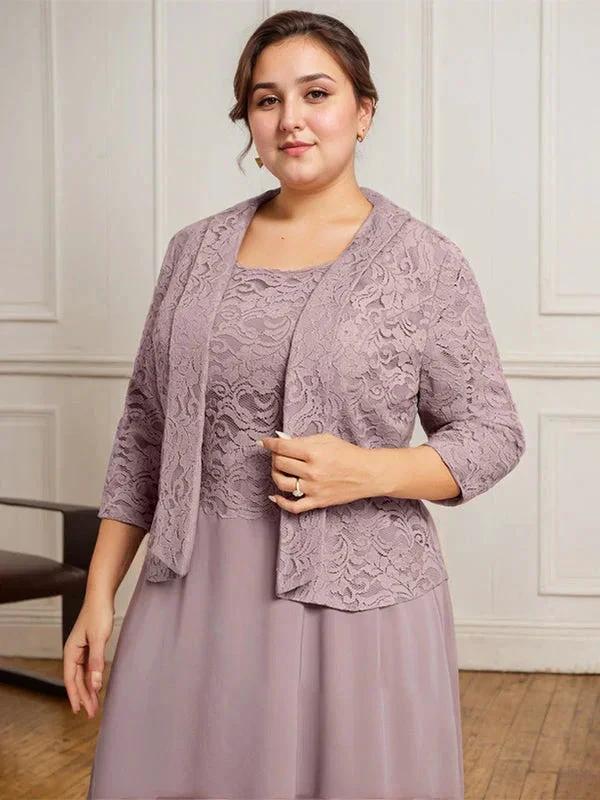A-line Scoop Tea-Length Lace Chiffon Mother of the Bride Dress by Dreamylily