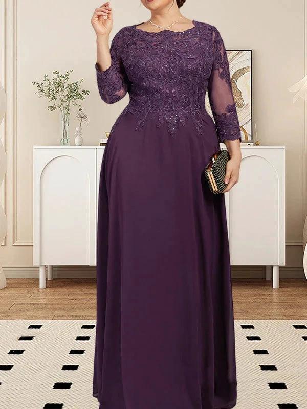 A-line Scoop Floor-Length Lace Chiffon Mother of the Bride Dress With Sequins by Dreamylily