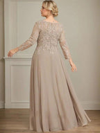A-line V-Neck Floor-Length Lace Chiffon Mother of the Bride Dress With Sequins by Dreamylily
