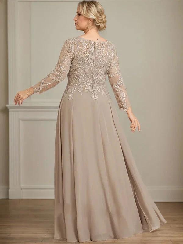 A-line V-Neck Floor-Length Lace Chiffon Mother of the Bride Dress With Sequins by Dreamylily