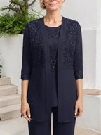 Jumpsuit/Pantsuit Separates Scoop Floor-Length Chiffon Lace Mother of the Bride Dress With Sequins by Dreamylily