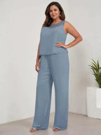 Chiffon Scoop Long Sleeves Mother Of The Bride Pantsuits With Jacket by Dreamylily