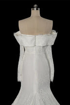 White Long Sleeve Corset Mermaid Bridal Gown with Cathedral Train SW674