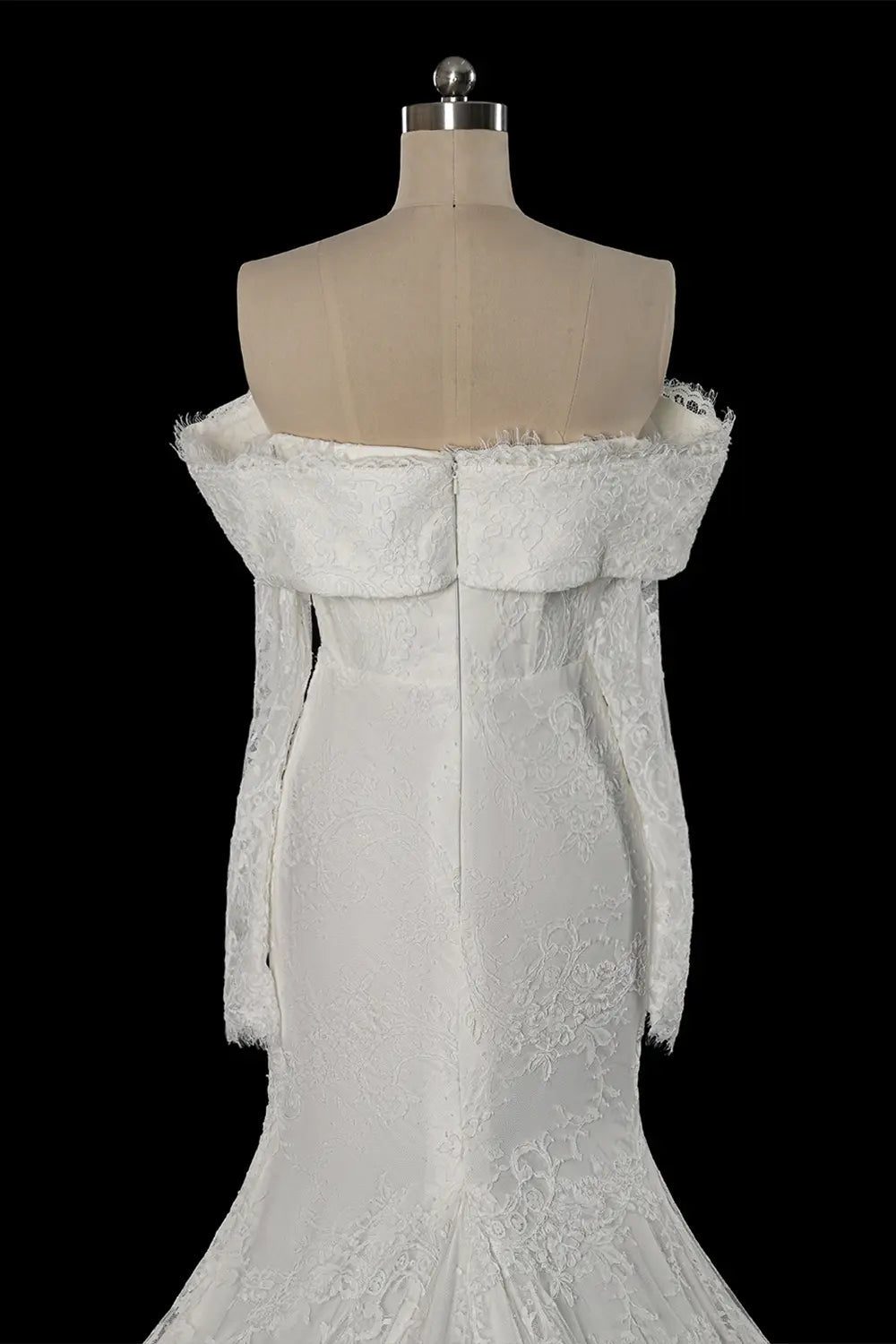 White Long Sleeve Corset Mermaid Bridal Gown with Cathedral Train SW674