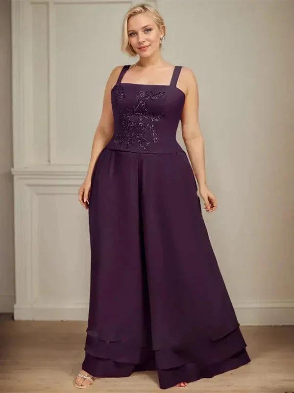 Separates Jumpsuit/Pantsuit Square Ankle-Length Lace Chiffon Mother of the Bride Dress With Sequins by Dreamylily