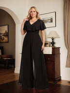 Jumpsuit/Pantsuit V-Neck Floor-Length Chiffon Evening Dress