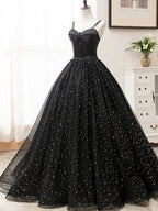 V Neck Glitter Black Long Prom Dress by KissProm