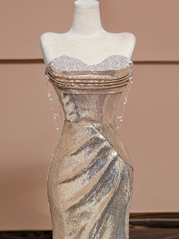Vestido de noche con escote corazón y lentejuelas de sirena brillante Y7612
