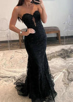 Terry | Black Sweetheart Lace Appliques Mermaid Long Prom Dresses by KissProm