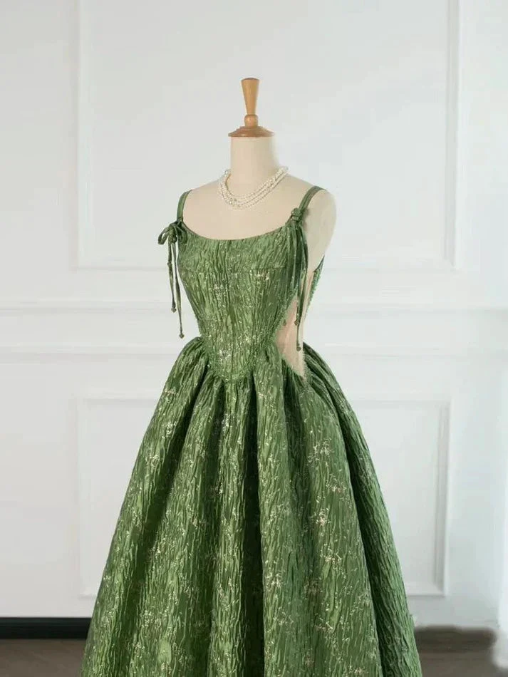 Vintage Green Evening Gown Spaghetti Straps A Line Prom Party Dress Brithday Ball Gown Y7567 by simplepromdress