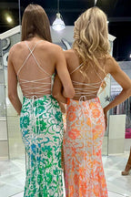 Emersyn | Orange Sequin Lace V Neck Mermaid Prom Dresses with Slit by KissProm
