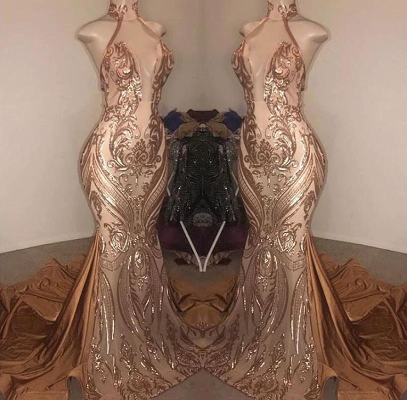 Elegant Halter Deep V-Neck Mermaid Floor-length Prom Dress by BIZTUNNEL