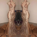 Elegant Halter Deep V-Neck Mermaid Floor-length Prom Dress by BIZTUNNEL