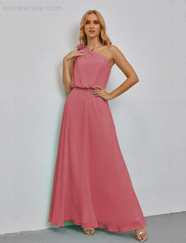 Ruffled One Shoulder Sleeveless Long Bridesmaid Dresses A-line Formal Evening Gown Side Split 28080