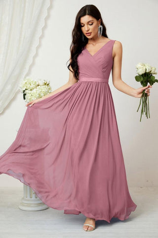 Women's Chiffon Long Bridesmaid Dresses A line Sleeveless Formal Prom Gown for Evening Party Homecoming Dresses 2808