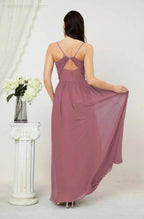 Numbersea Neck Bridesmaid Dresses Chiffon Long Spaghetti A-line Formal Prom Gown for Wedding Party Evening 2801 by numbersea