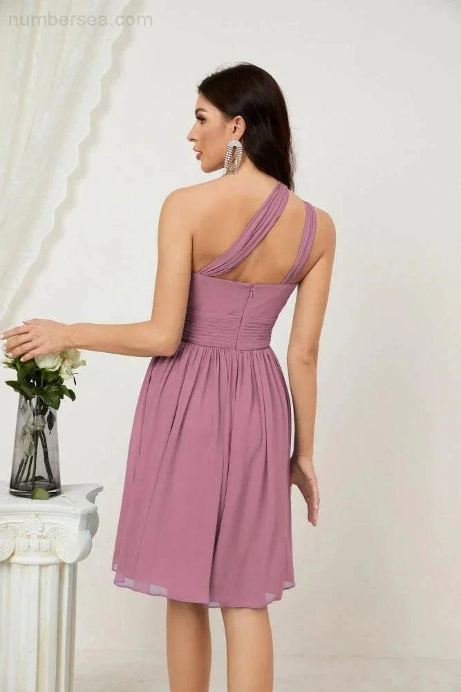 Numbersea Women Chiffon Short One Shoulder Bridesmaid Dress Formal Dresses for Party Homecoming 2804 by numbersea