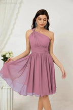 Numbersea Women Chiffon Short One Shoulder Bridesmaid Dress Formal Dresses for Party Homecoming 2804 by numbersea