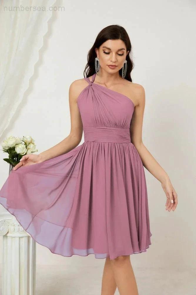 Numbersea Women Chiffon Short One Shoulder Bridesmaid Dress Formal Dresses for Party Homecoming 2804 by numbersea