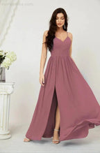 Numbersea Neck Bridesmaid Dresses Chiffon Long Spaghetti A-line Formal Prom Gown for Wedding Party Evening 2801 by numbersea
