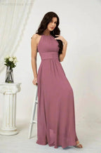 Numbersea Formal Party Gown Dress Chiffon Halter Long Sleeveless Bridesmaid Dresses 2802 by numbersea