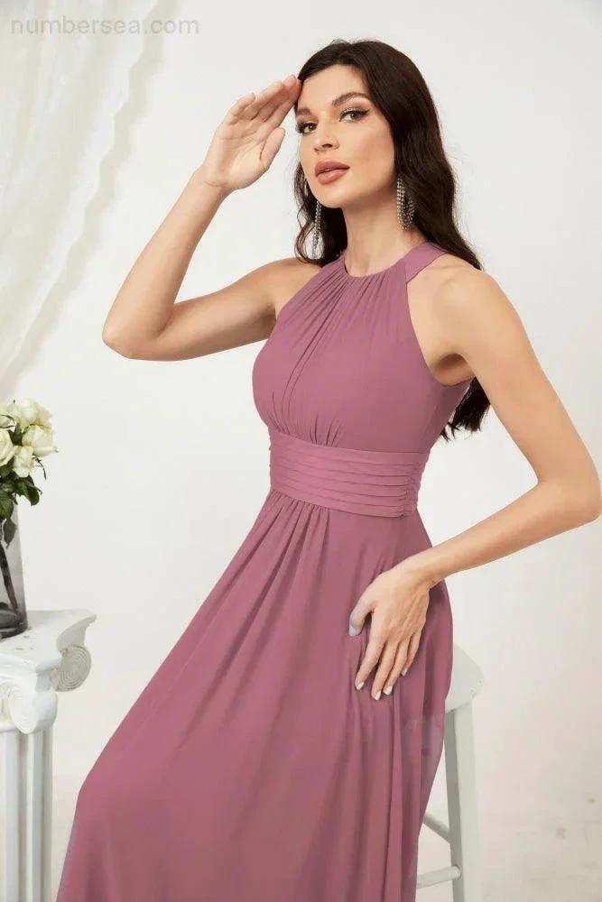 Numbersea Formal Party Gown Dress Chiffon Halter Long Sleeveless Bridesmaid Dresses 2802 by numbersea