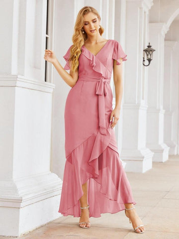 Numbersea Ruffled Bridesmaid Dresses Mermaid Formal Violin Evening Party Prom Gowns 28042