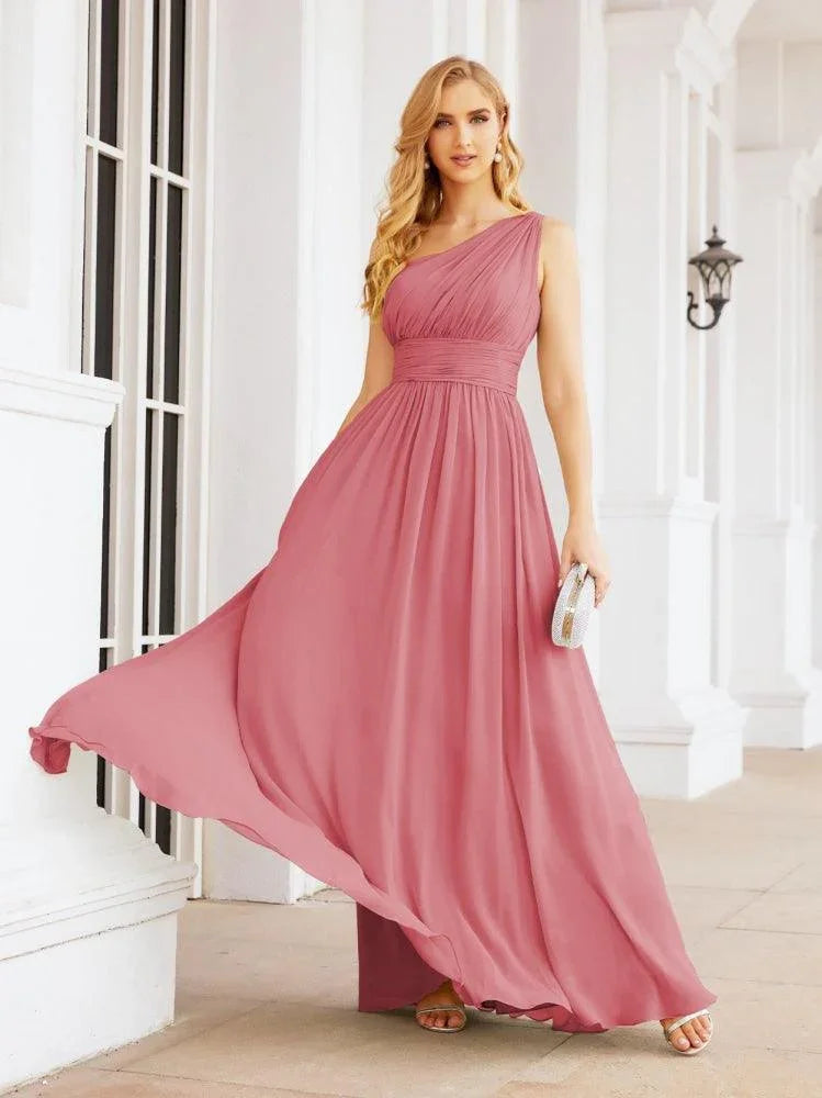 Numbersea Robes de demoiselle d'honneur longues maxi à une épaule pour soirée formelle, bal, fête 28061