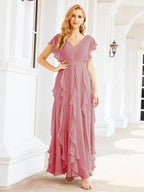 Ruffled Bridesmaid Dresses with Sleeves Long Formal Party Dress 28041 by numbersea