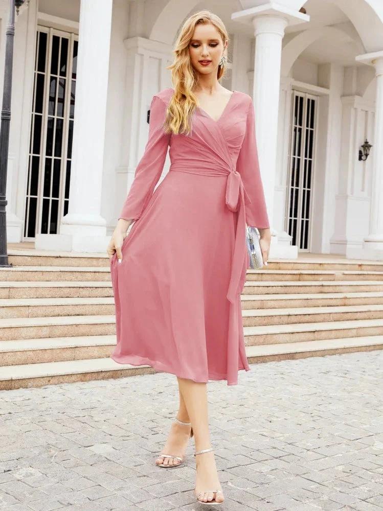 Bridesmaid Dress V-Back Waist Belt Mother of the Bride Wedding Guest SY28031 by numbersea