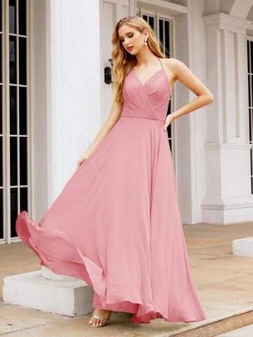 Numbersea Halter Chiffon Bridesmaid Dresses Wedding Appare Sleeveless Formal Prom Dress with Ruffled Back 28035