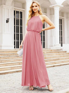 Numbersea Halter Long Bridesmaid Dresses Formal A line Juniors Dress 28029 by numbersea