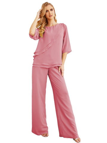 Sunnderly Elegant 2 Piece Mother of The Bride Dress Plus Size Pant Suits Ruffle Layers Sliver Housecoat SY28064