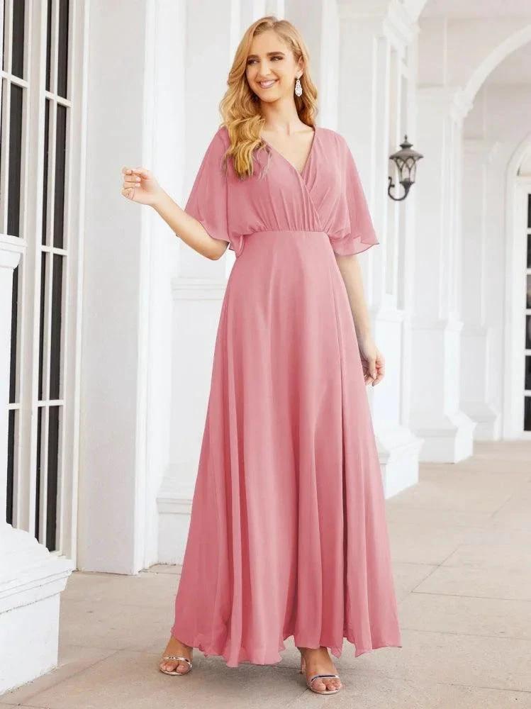 Numbersea V-Neck Bridesmaid Dress Chiffon Long Open Back Formal Dresses for Women Party Evening 28067 by numbersea