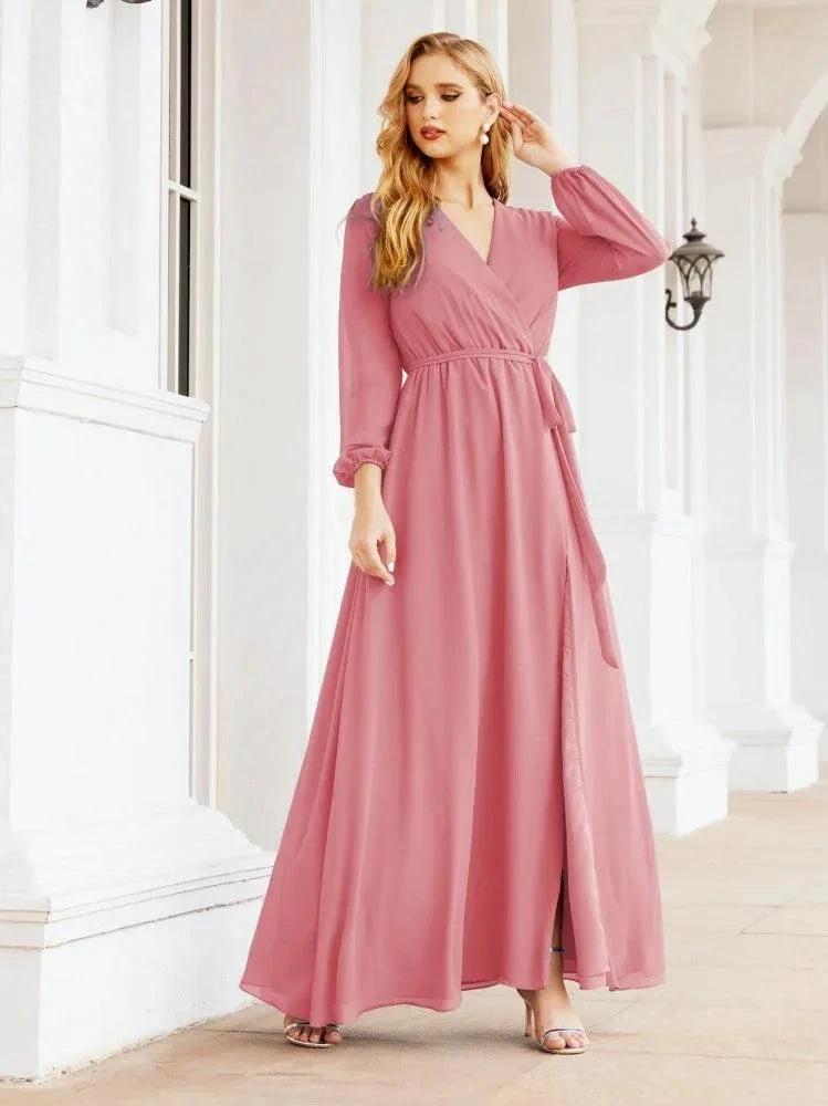 Sunnderly Women's Chiffon Bridesmaid Dress A line Long Sleeves Formal Evening Prom Gown for Wedding Guest SY28032 by numbersea