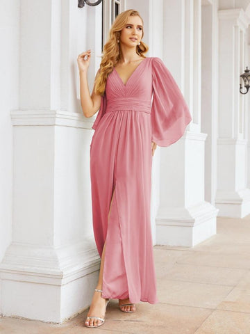 Numbersea Bridesmaid Dresses with Split for Wedding Party Flutter Sleeves 28045