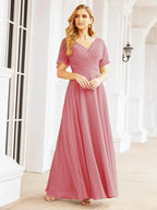 Numbersea Formal Prom Gowns for Mother of The Bride Short Sleeves Bridesmaid Dress 28049 by numbersea